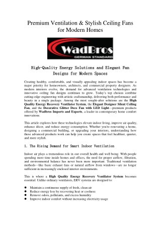 Premium Ventilation & Stylish Ceiling Fans for Modern Homes