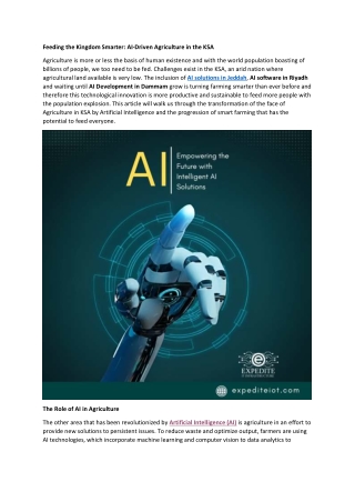 Feeding the Kingdom Smarter - AI-Driven Agriculture in the KSA