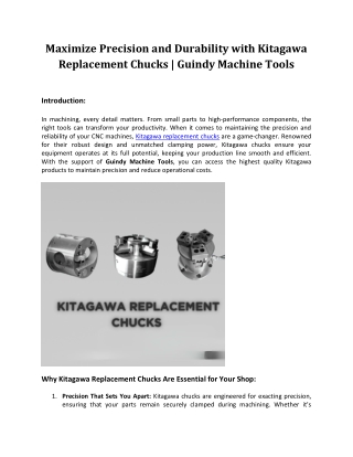 Maximize Precision and Durability with Kitagawa Replacement Chucks