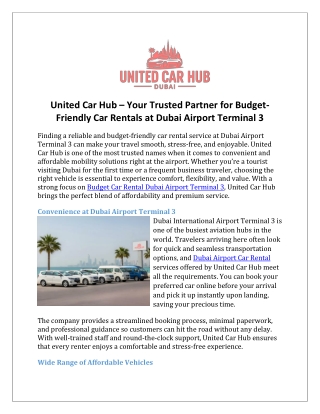 United Car Hub – Your Trusted Partner for Budget-Friendly Car Rentals at Dubai Airport Terminal 3