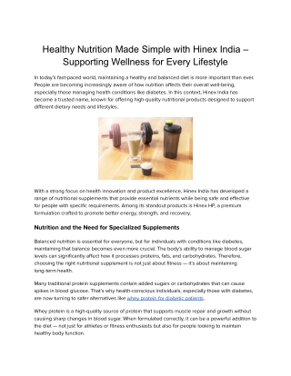 Protein Supplements for Diabetics – Safe & Balanced Nutrition by Hinex