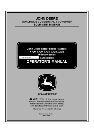 John Deere X700 Ultimate Series Tractors Operator’s Manual Instant Download (PIN040001-) (Publication No.OMM158680)