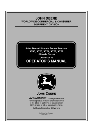 John Deere X700 Ultimate Series Tractors Operator’s Manual Instant Download (PIN050001-) (Publication No.OMM161728)