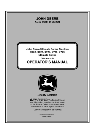 John Deere X700 Ultimate Series Tractors Operator’s Manual Instant Download (PIN070001-) (Publication No.OMM164429)