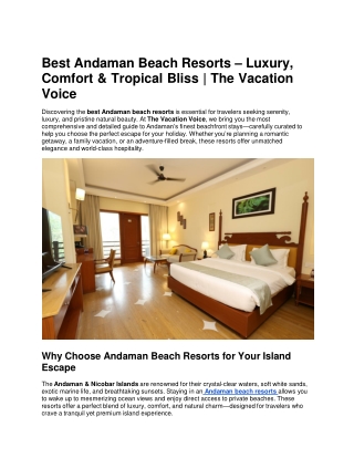 Andaman Beach Resorts – Luxurious Seaside Escapes with The Vacation Voice