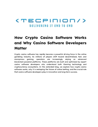 How Crypto Casino Software Works and Why Casino Software Developers Matter