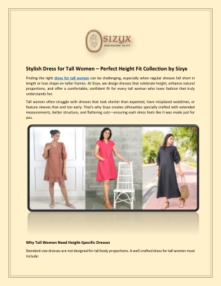 Stylish Dress for Tall Women – Perfect Height Fit Collection by Sizyx