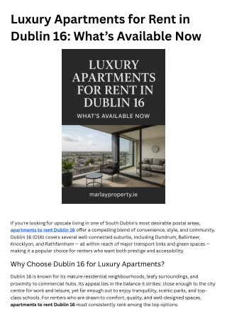 Luxury Apartments for Rent in Dublin 16 What’s Available Now