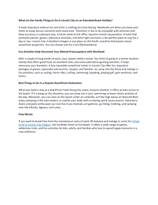 What are the Family Things to Do in Lincoln City on an Extended Beach Holiday