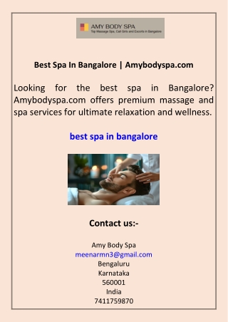 Best Spa In Bangalore Amybodyspa.com