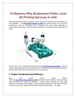 10 Reasons Why Businesses Prefer Local 3D Printing Services in UAE