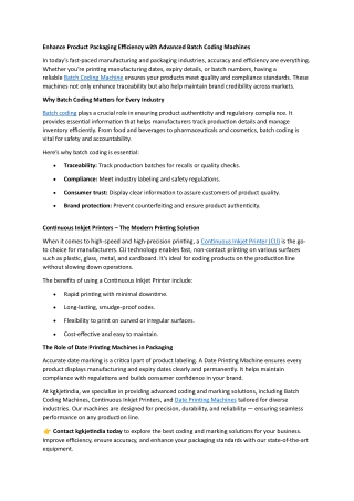 Enhance Product Packaging Efficiency with Advanced Batch Coding Machines