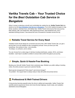 Vartika Travels Cab – Your Trusted Choice for the Best Outstation Cab Service in