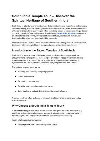 South India Temple Tour – Discover the Spiritual Heritage of Southern India