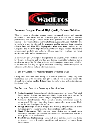 Premium Designer Fans & High-Quality Exhaust Solutions