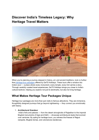 Discover India’s Timeless Legacy: Why Heritage Travel Matters