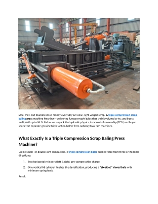 Triple Compression Scrap Baling Press Machine