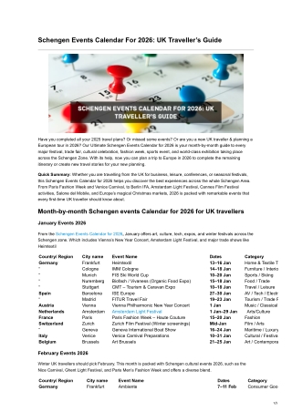 Schengen Events Calendar For 2026 UK Travellers Guide