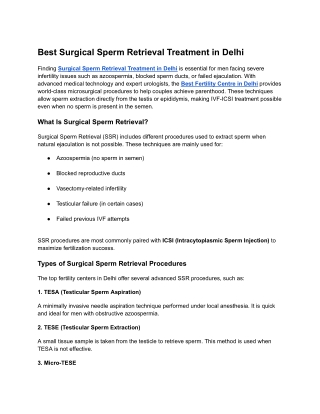 Best Surgical Sperm Retrieval Treatment in Delhi