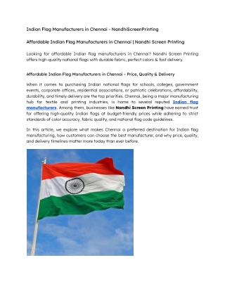 Indian Flag Manufacturers in Chennai - NandhiScreenPrinting