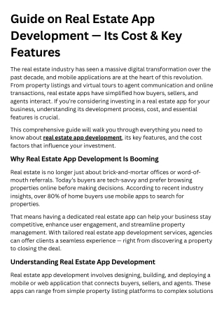Guide on Real Estate App Development — Its Cost & Key Features