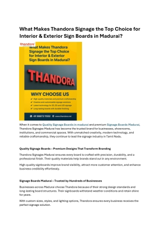 What Makes Thandora Signage the Top Choice for Interior & Exterior Sign Boards in Madurai