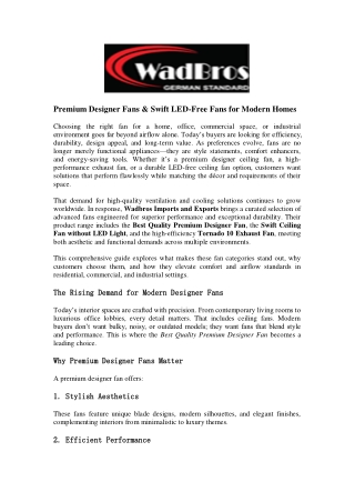 Premium Designer Fans & Swift LED-Free Fans for Modern Homes