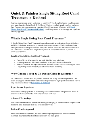 Single Sitting Root Canal Treatment in Kothrud