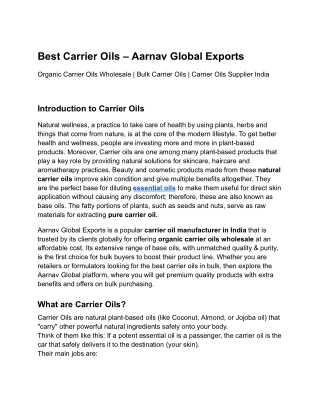 Best Carrier Oils – Aarnav Global Exports