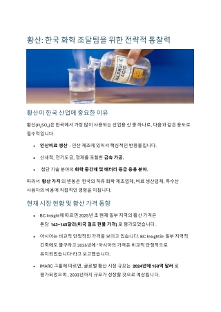 황산: 한국 화학 조달팀을 위한 전략적 통찰력