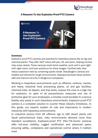 5 Reasons To Use Explosion Proof PTZ Camera