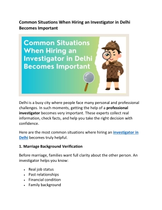 Common Situations When Hiring an Investigator in Delhi Becomes Important
