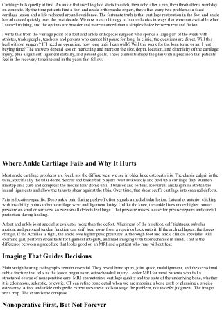 Meet the Foot and Ankle Orthopaedic Expert: Cartilage Restoration Innovations