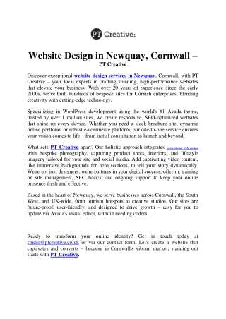 Website Design in Newquay,Cornwall PT Creative