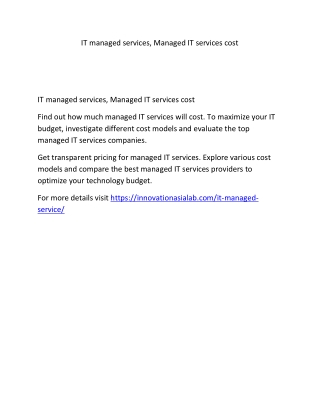 IT managed services, Managed IT services cost