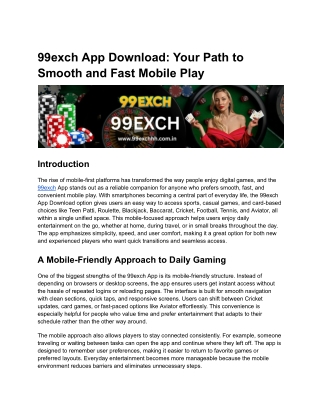 99exch App Download: Your Path to Smooth and Fast Mobile Play