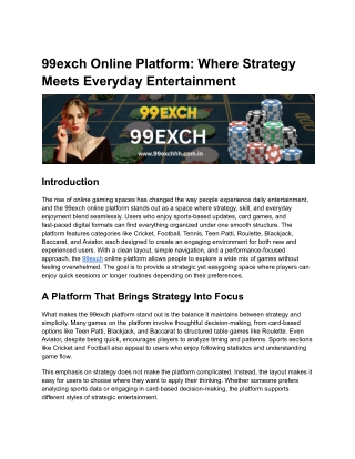 99exch Online Platform: Where Strategy Meets Everyday Entertainment