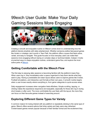 99exch User Guide: Make Your Daily Gaming Sessions More Engaging