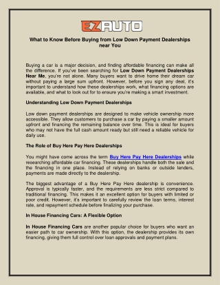 What to Know Before Buying from Low Down Payment Dealerships near You