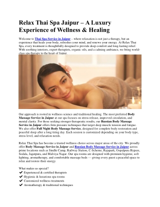 Relax Thai Spa Jaipur – A Luxury Experience of Wellness & Healing