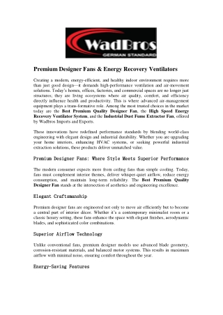 Premium Designer Fans & Energy Recovery Ventilators