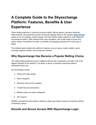 A Complete Guide to the Skyexchange Platform: Features, Benefits & User Experien
