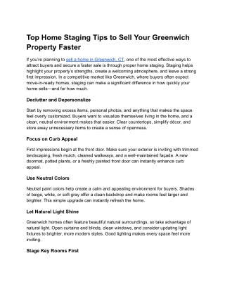 Top Home Staging Tips to Sell Your Greenwich Property Faster