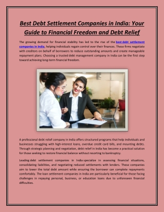 Best Debt Settlement Companies in India: Your Guide to Financial Freedom and Deb