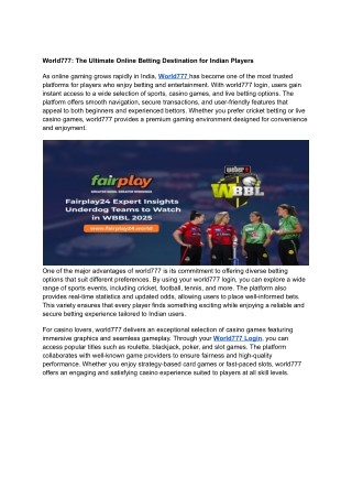 World777: The Ultimate Online Betting Destination for Indian Players