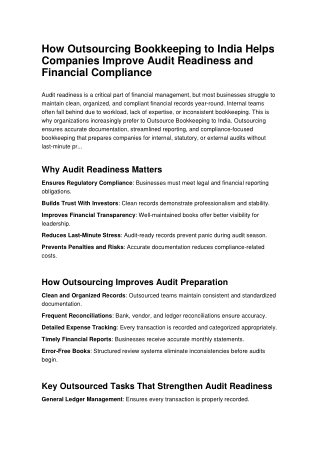 How Outsourcing Bookkeeping to India Helps Companies Improve Audit Readiness and Financial Compliance