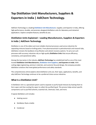 Top Distillation Unit Manufacturers, Suppliers & Exporters in India _ AdiChem Technology
