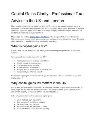 Capital Gains Clarity - Professional Tax Advice in the UK and London