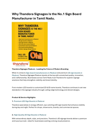 Why Thandora Signages Is the No1 Sign Board Manufacturer in Tamil Nadu