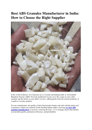 Best ABS Granules Manufacturer in India How to Choose the Right Supplier